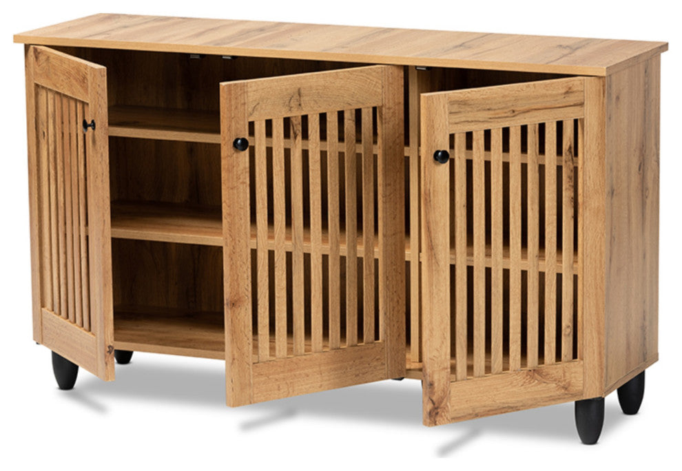 Fernanda Modern and Contemporary Oak Brown Finished Wood 3-Door Shoe Cabinet