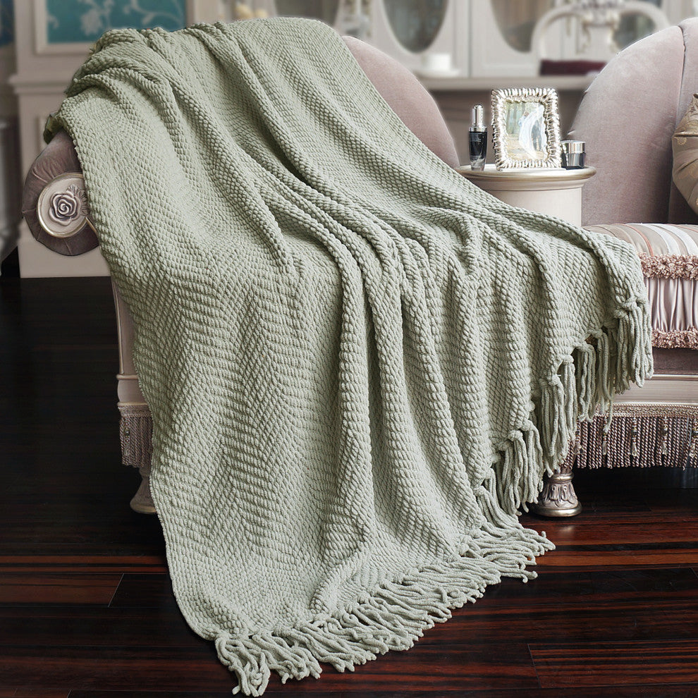 Tweed Knitted Throw Blanket, Silver, 60"x80"