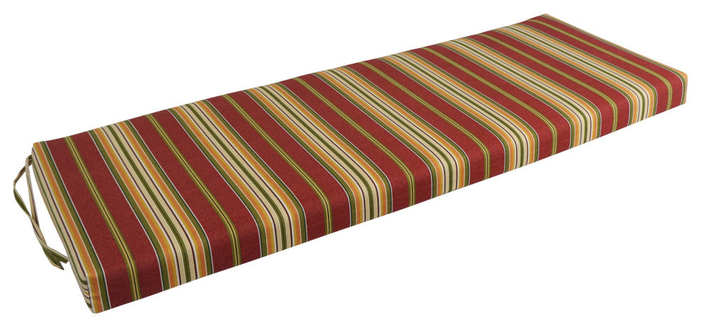 54"X19" Patterned Outdoor Spun Polyester Bench Cushion, Kingsley Stripe Ruby