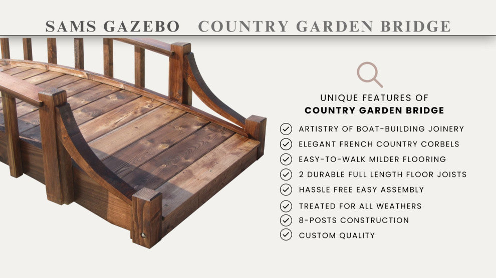 SamsGazebos 8 ft French Country Wood Garden Bridge