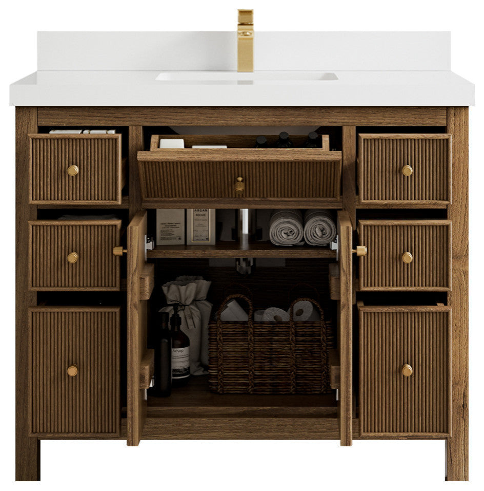 Sonoma Teak 42 Single Sink Bath Vanity in Dark Natural with 2" White Quartz