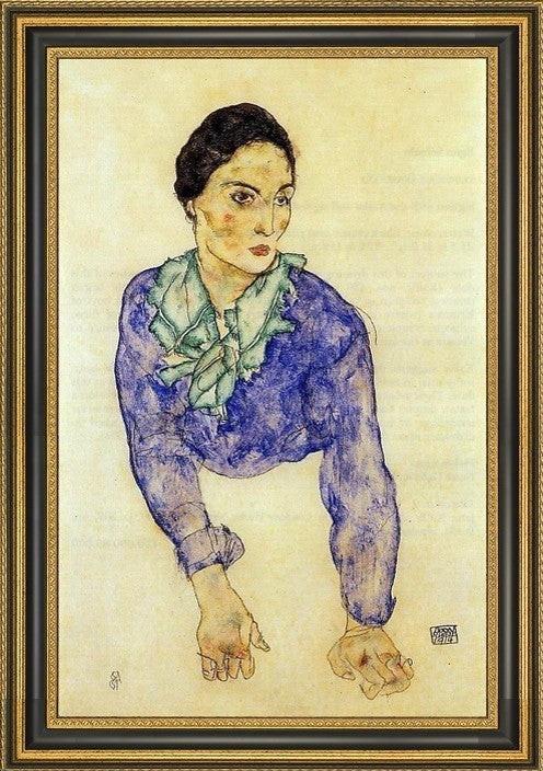 Egon Schiele Portrait Woman Blue Green Scarf