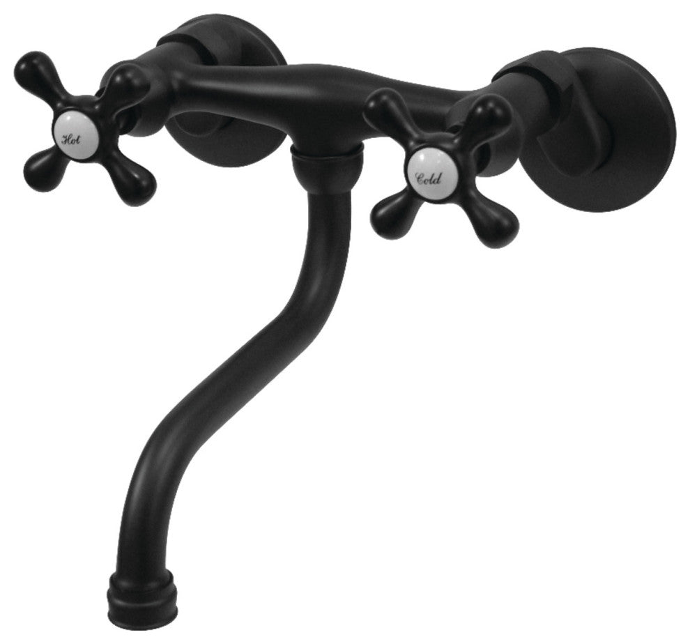KS216MB Kingston Two Handle Wall Mount Bathroom Faucet, Matte Black