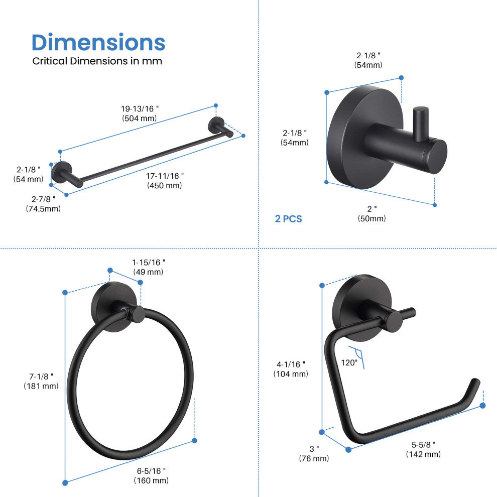 Circular 5-Piece Bathroom Hardware Set, Matte Black