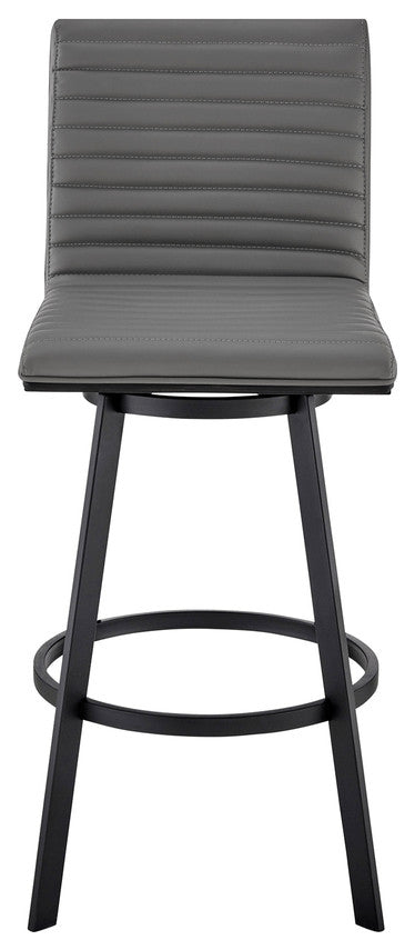 26" Gray and Black Faux Leather and Iron Swivel Counter Height Bar Chair