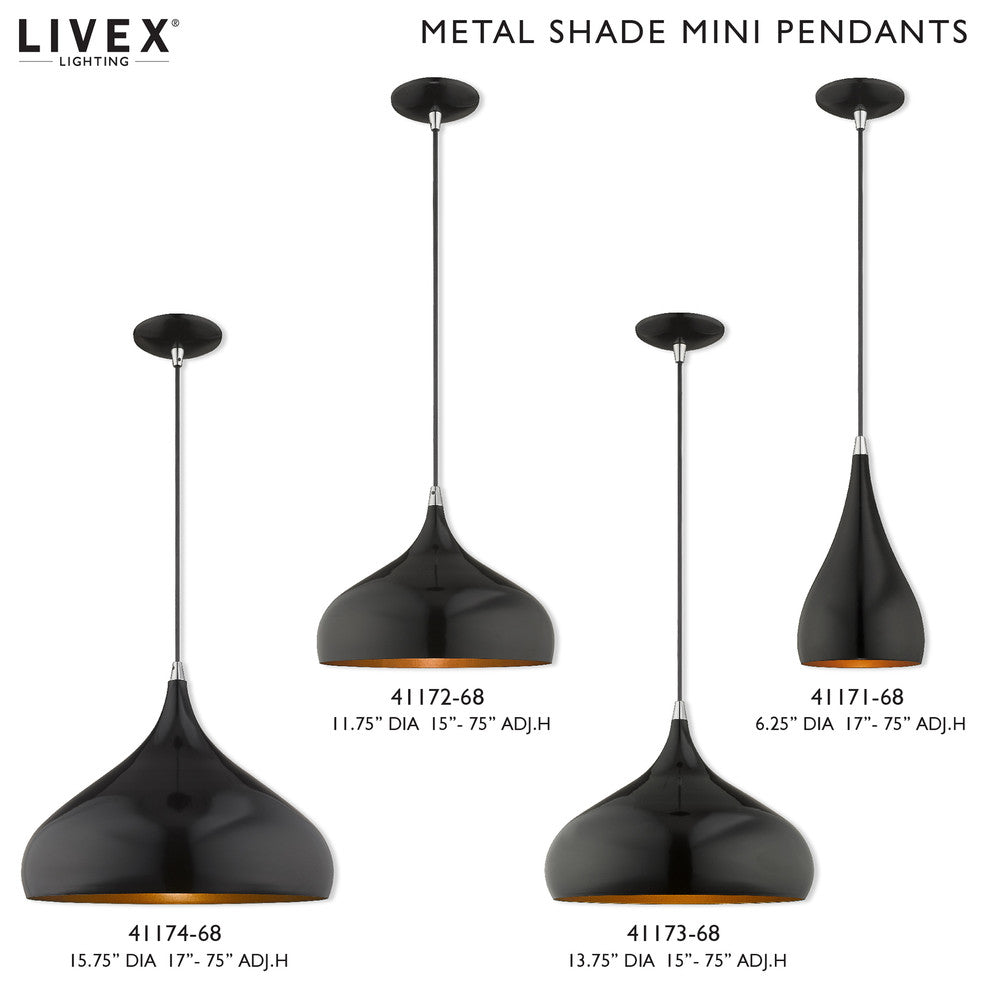 Livex Lighting Shiny Black 1-Light Mini Pendant