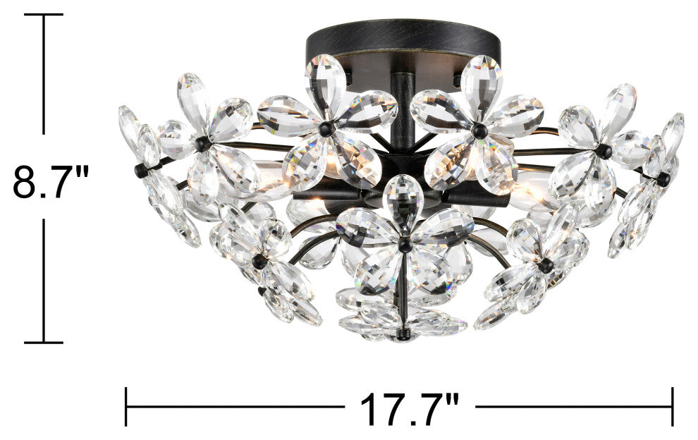 Almira 6 Lights Antique Black Daisy Flower Crystal Flush Mount