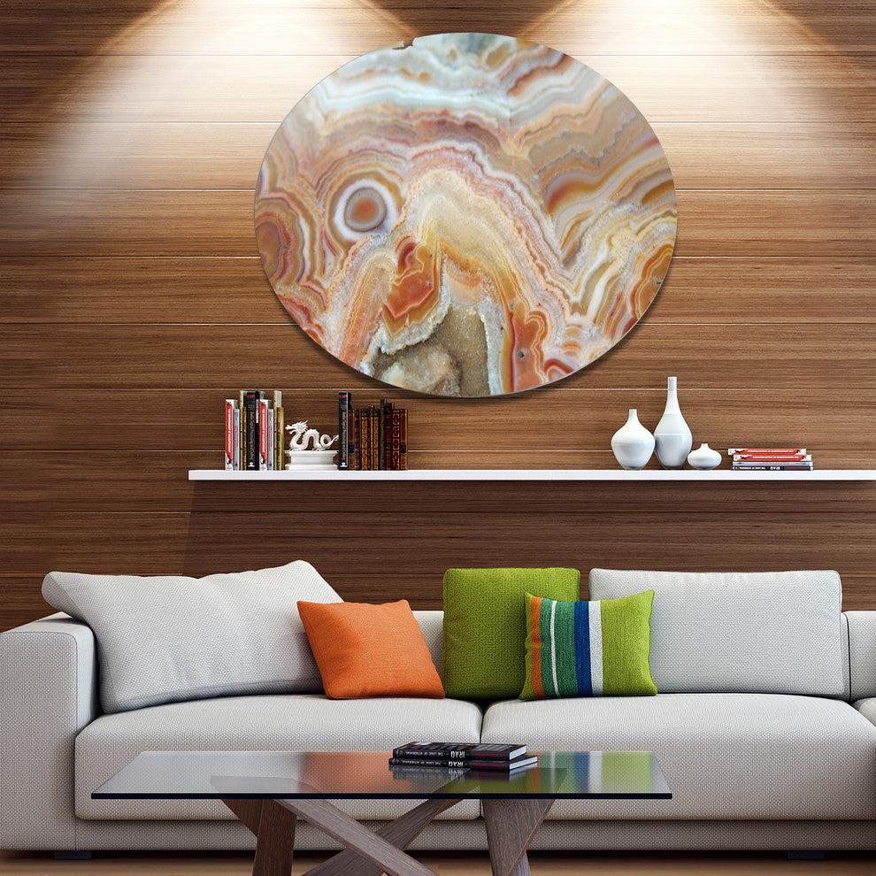 Strips And Ovals On Agate, Abstract Round Wall Art, 11"