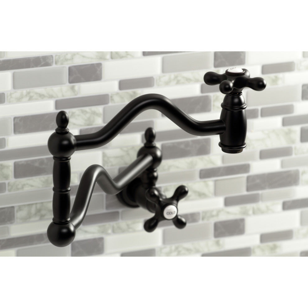 Kingston Brass KS2100AX Heritage Wall Mount Pot Filler, Matte Black