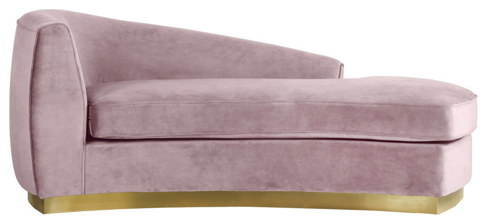 Julian Velvet Upholstered Chaise, Pink, Gold Base