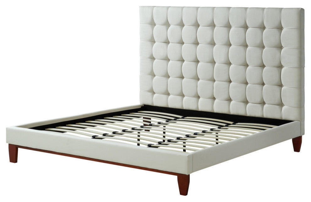 Baldwin Button Tufted Platform Bed, Off White, King