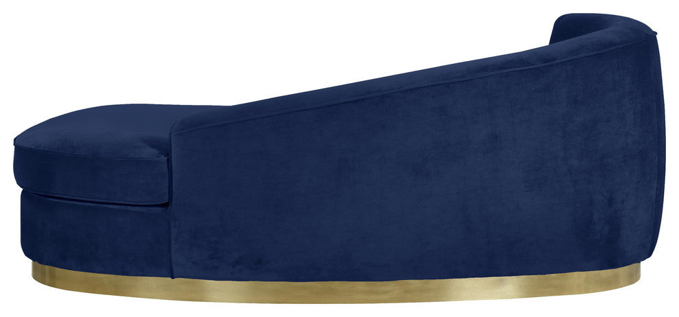 Julian Velvet Upholstered Chaise, Navy, Gold Base