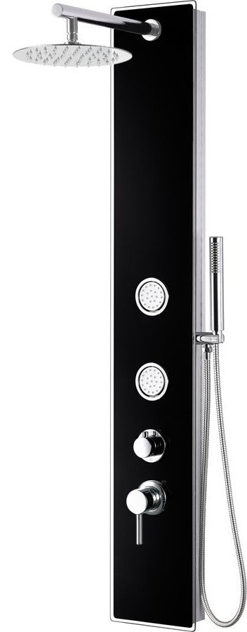 Black Glass Shower Panel with 2 Body Sprays and Rain Shower Head