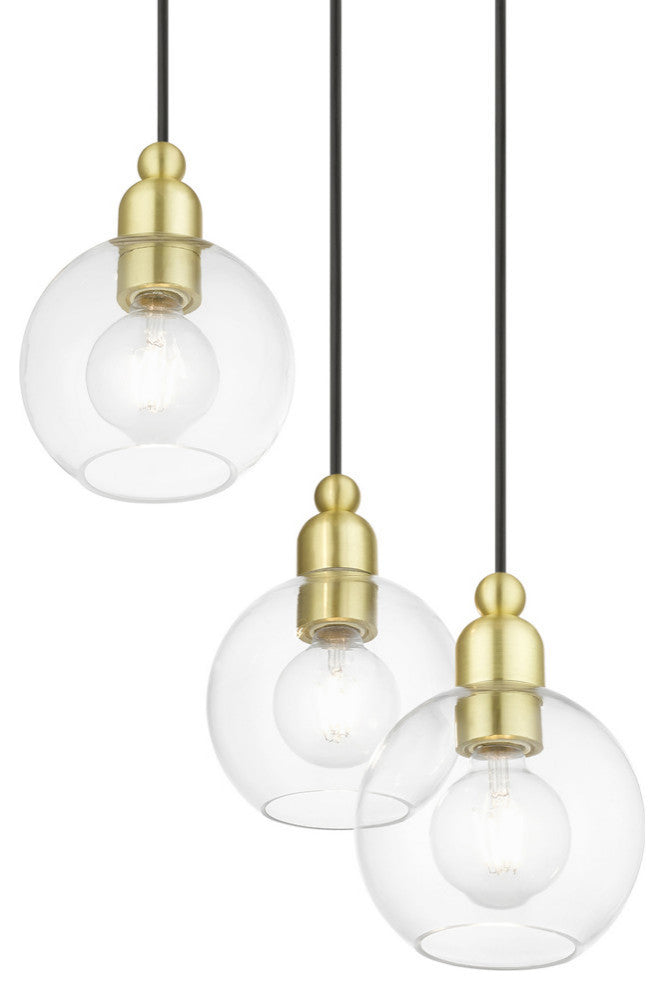 Downtown 3 Light Satin Brass Sphere Multi Pendant