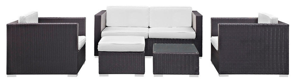 Modway Malibu 5-Piece outdoor Patio Sofa Set, Espresso/White