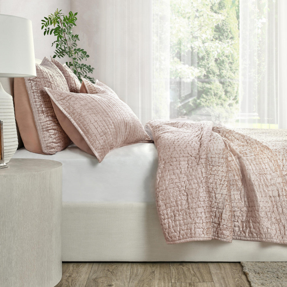 Dimitry Velvet Quilt by Kosas Home, Bliss Pink, King
