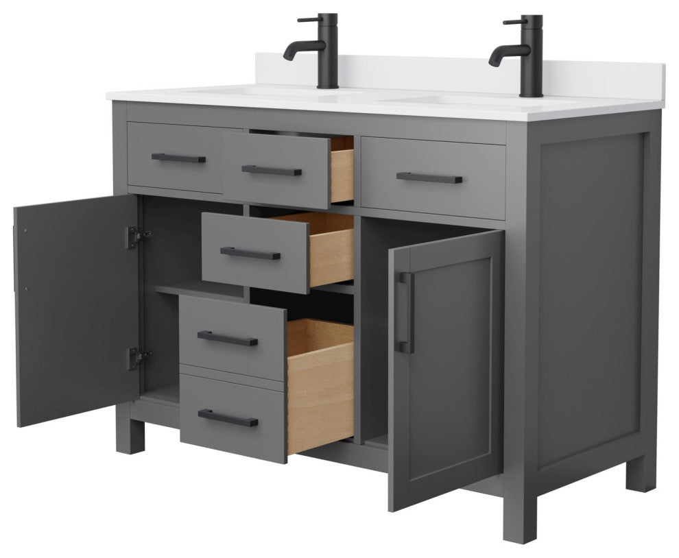 Beckett 48" Dark Gray Double Vanity, White Cultured Marble Top, Black Trim