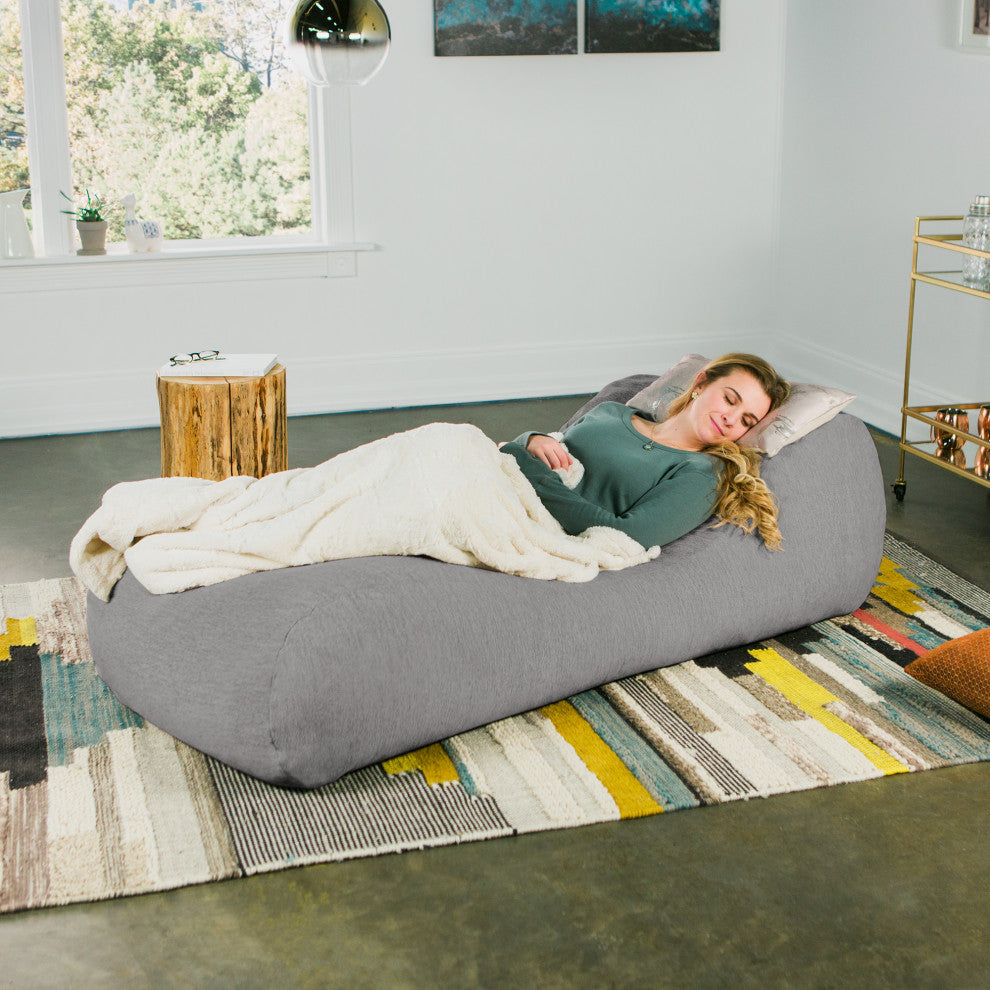 Arlo Chaise Lounge Bean Bag Chair, Premium Chenille, Gray