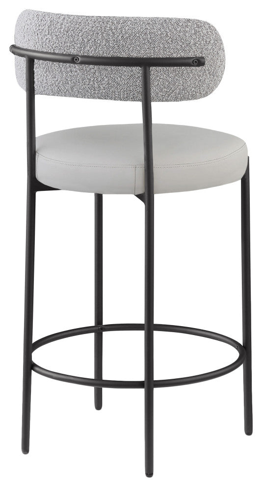 Beacon Upholstered Stool, Set of 2, Taupe, Matte Black Finish, Vegan Leather and Boucle Fabric