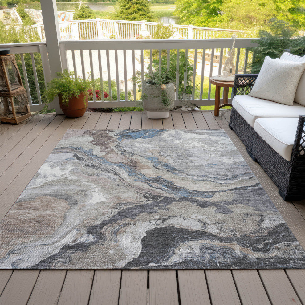 Machine Washable Indoor/Outdoor Chantille ACN1908 Taupe 5' x 7'6" Rug