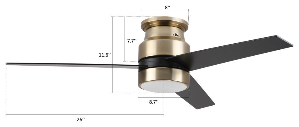 Carro 52'' Indoor Ceiling Fan with Light Wall Control and Remote by Wifi App, Golden