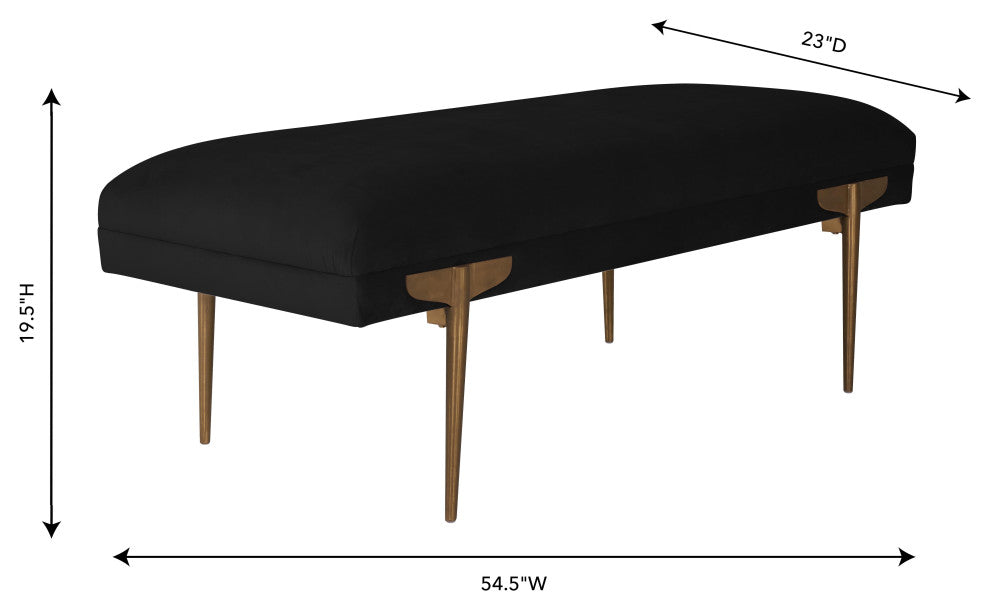 Brno Black Velvet Bench - Black