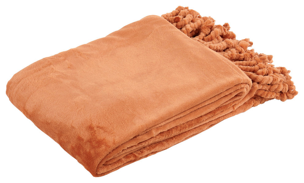 Braided Rope Flannel Fleece Throw, Burnt Orange, 50"x60"