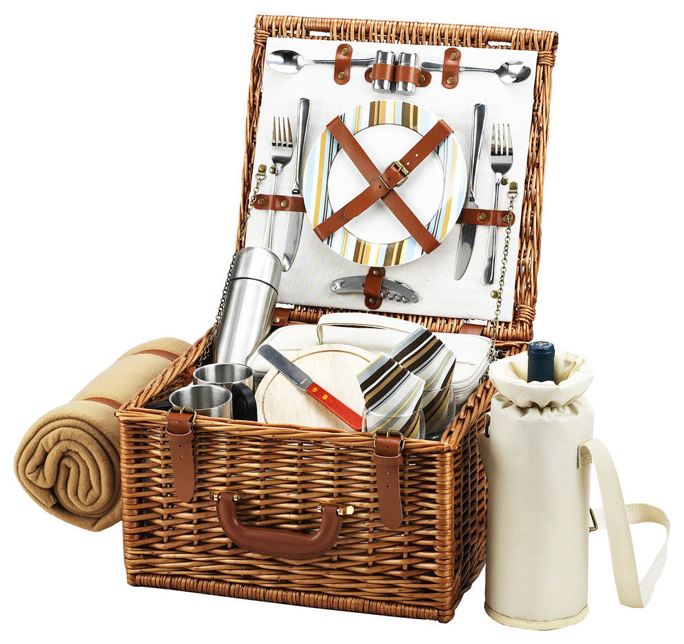 Cheshire Basket For Two With Coffee Set And Blanket, Wicker W and Santa Cruz