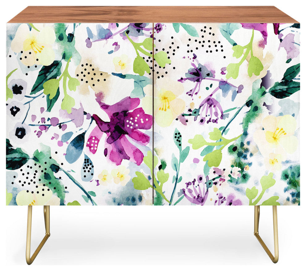 Deny Designs Violet Credenza, Walnut, Gold Steel Legs