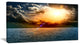 "Yellow Sunset in The Middle of Ocean" Beach Canvas Wall Art, 32"x16"