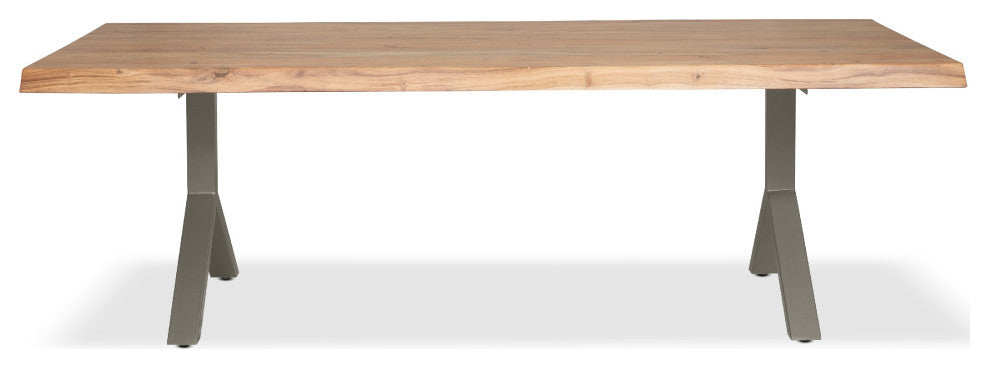 Brooks Dining Table, Y Base, 40"x79", Teak Top, Pewter Base