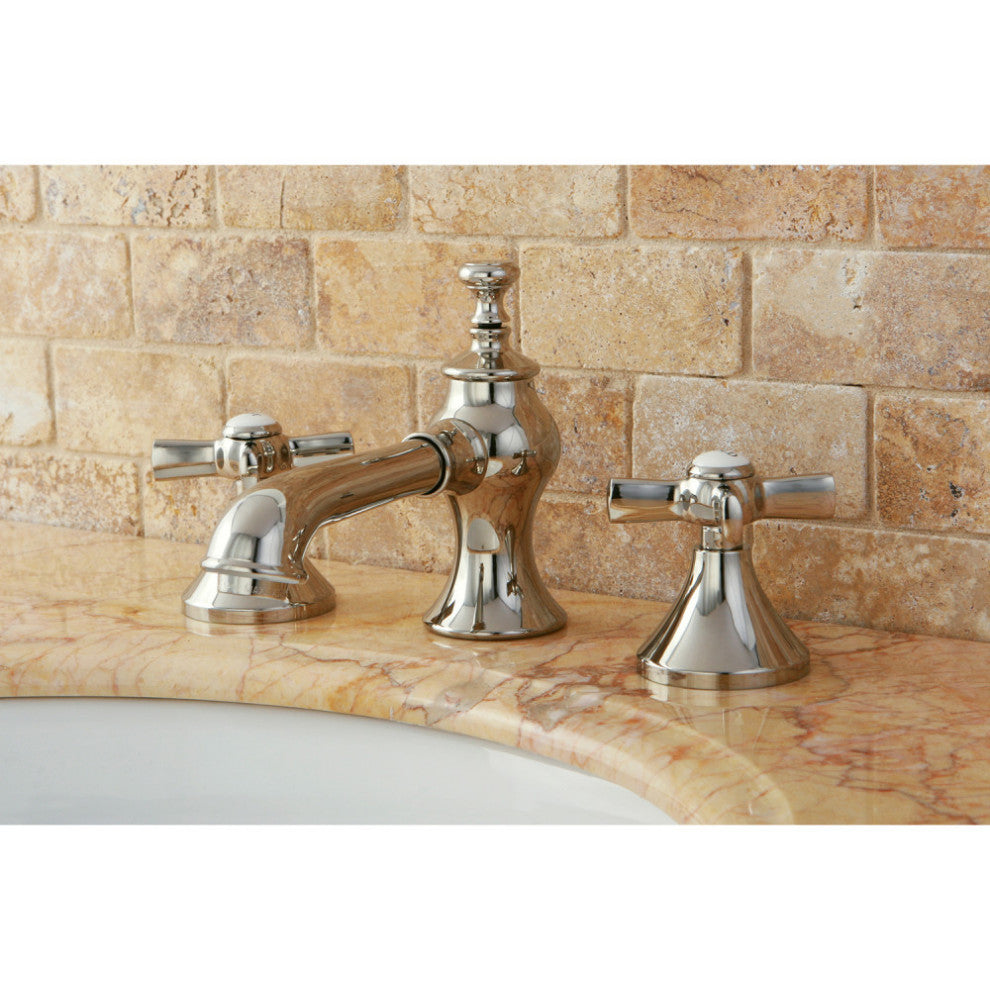 Kingston Brass Widespread Bathroom Faucet With Brass Pop-Up, Polished Nickel