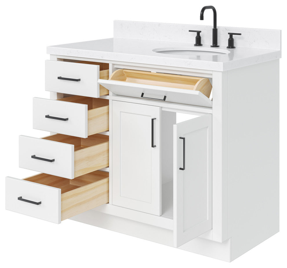 Ariel Hepburn 42" Right Offset Single Oval Sink Vanity, Carrara Quartz