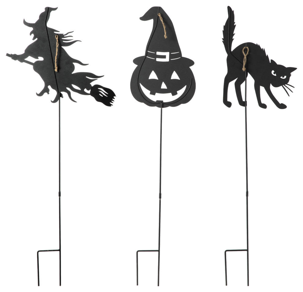 36"H 3-Piece  Halloween Metal Silhouette Yard Stake or Hanging Decor Set