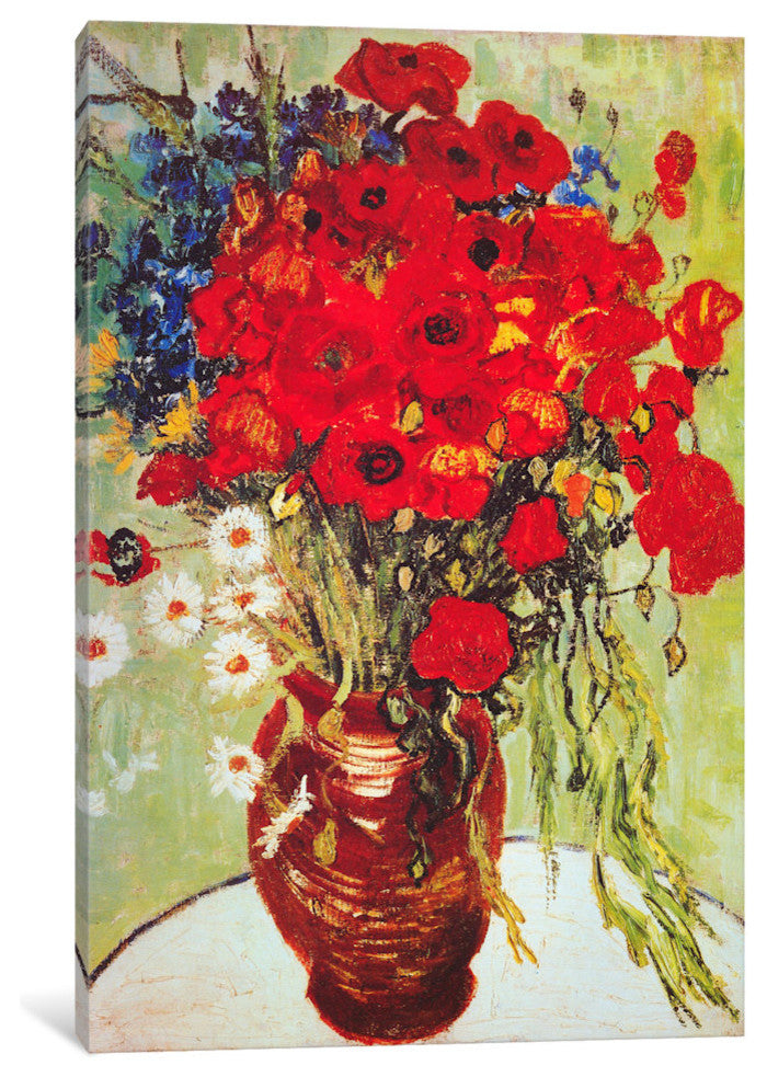 "Vase with Daisies and Poppies" by Vincent van Gogh, 40x26x1.5"