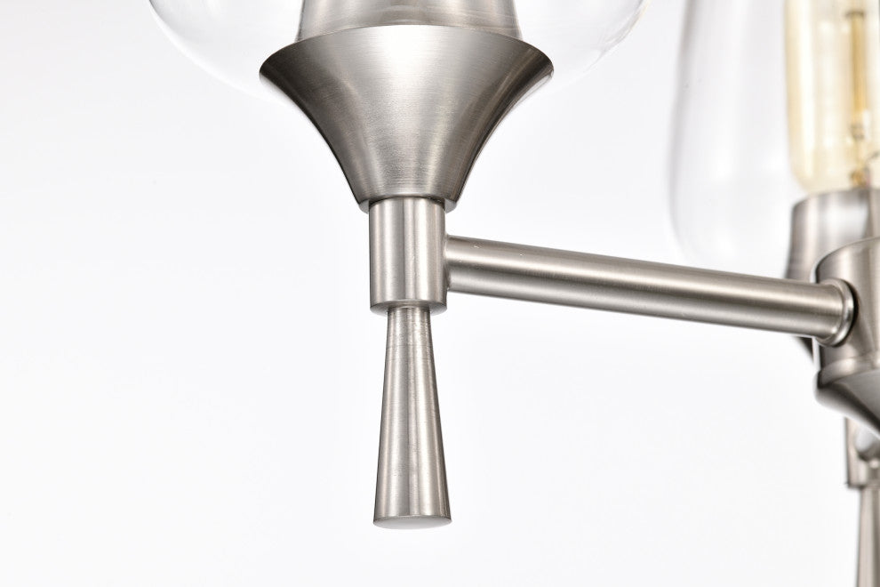 3-Light Brushed Nickel Modern Chandelier With Clear Glass Shades
