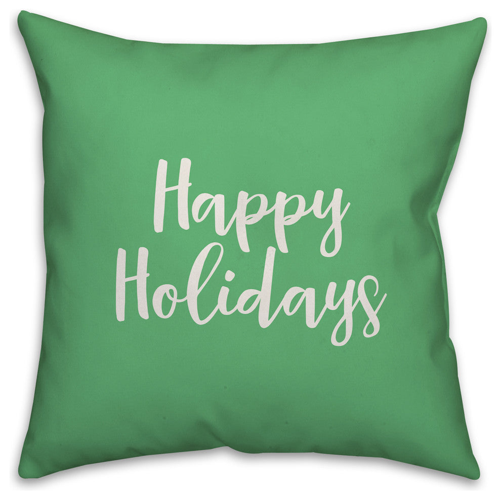 Happy Holidays, Light Green 18x18 Throw Pillow