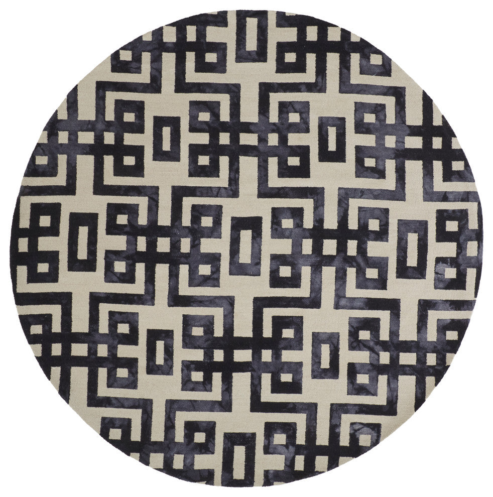 Weave & Wander Marengo Tufted Key Wool Rug, Black, 10'x10' Round