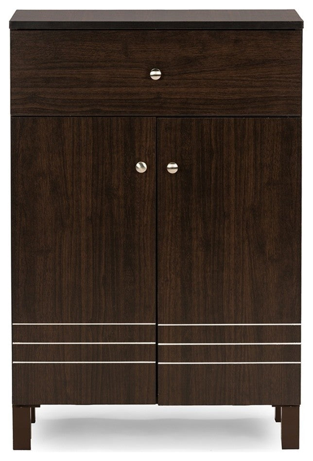 Felda Dark Brown Shoe Cabinet With 2 Doors and Drawer