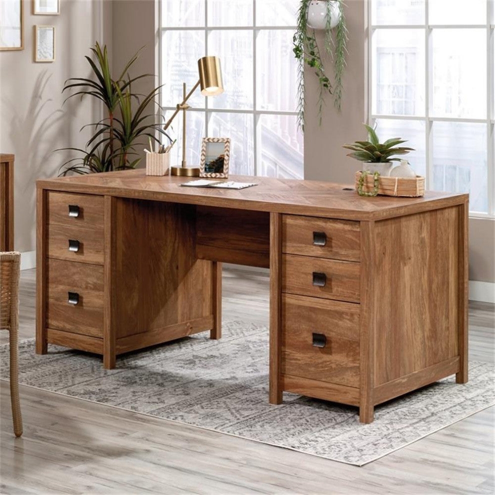 Sauder Cannery Bridge Engineered Wood Executive Desk in Sindoori Mango/Brown