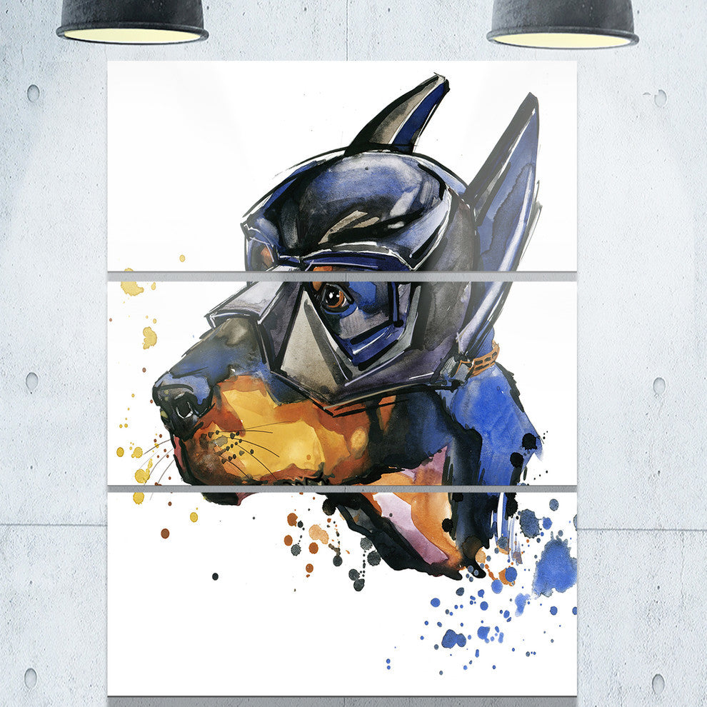 "Doberman Superman" Glossy Metal Wall Art, 3 Panels, 28"x36"