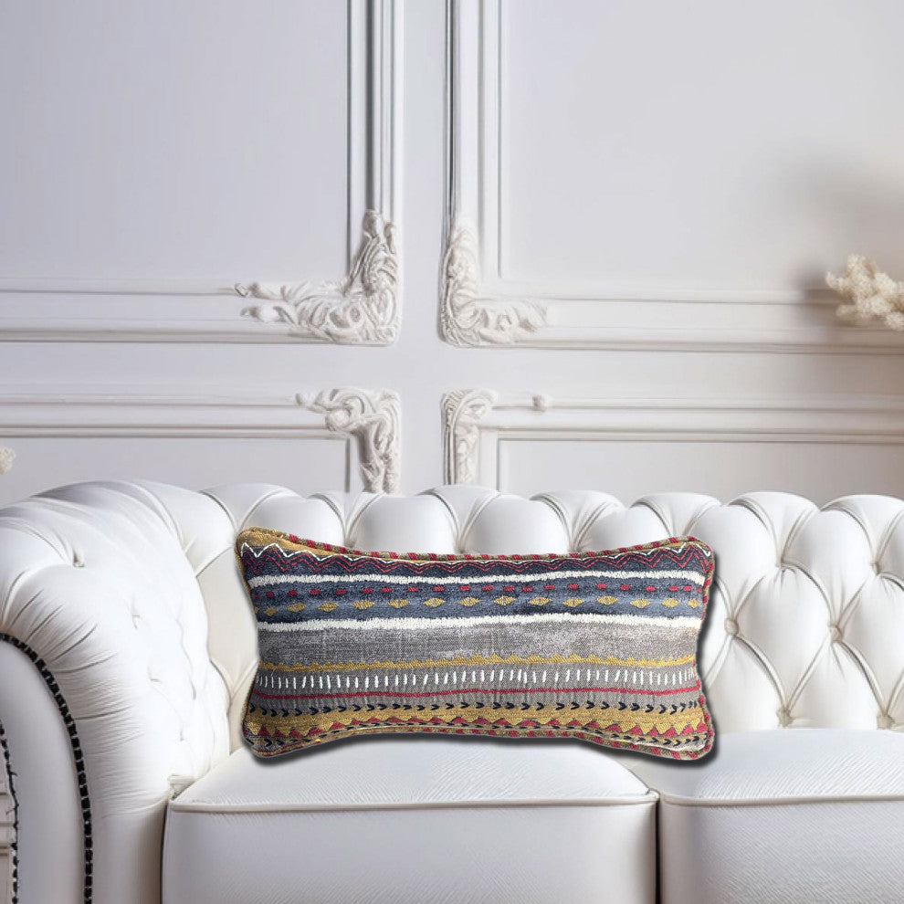 Plutus Sachi Love Red, Blue and Orange iKat Luxury Throw Pillow, Double Sided  12" X 25"