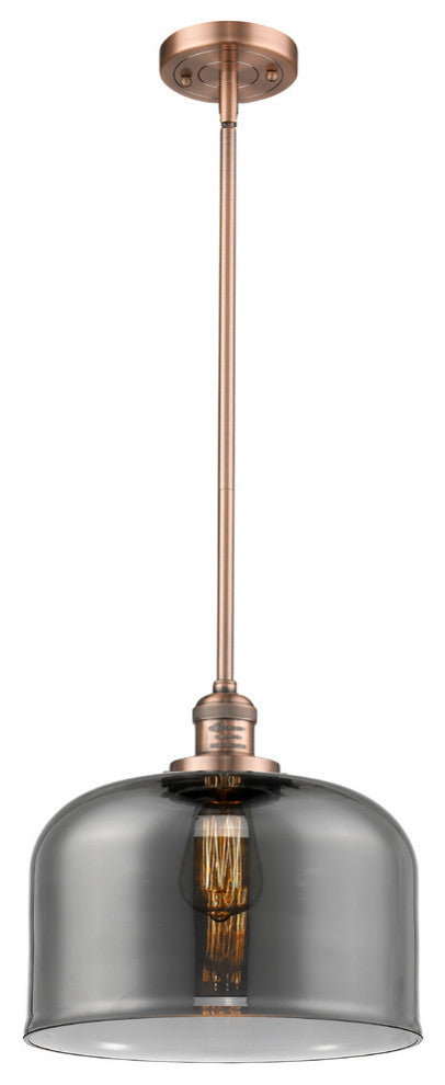 X-Large Bell 1-Light LED Pendant, Antique Copper, Glass: Smoked