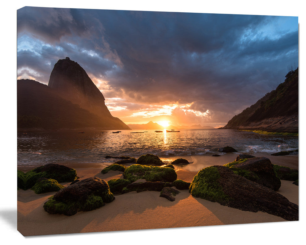 Beautiful Sunrise in Red Seashore, Large Beach Canvas Wall Art, 40"x30"