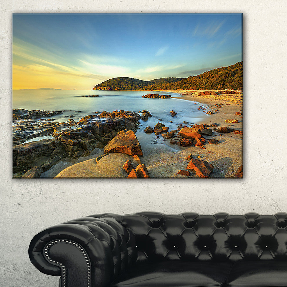 "Sunset in Cala Violina Bay" Landscape Wall Art Canvas Print, 1 Panel, 60"x28"