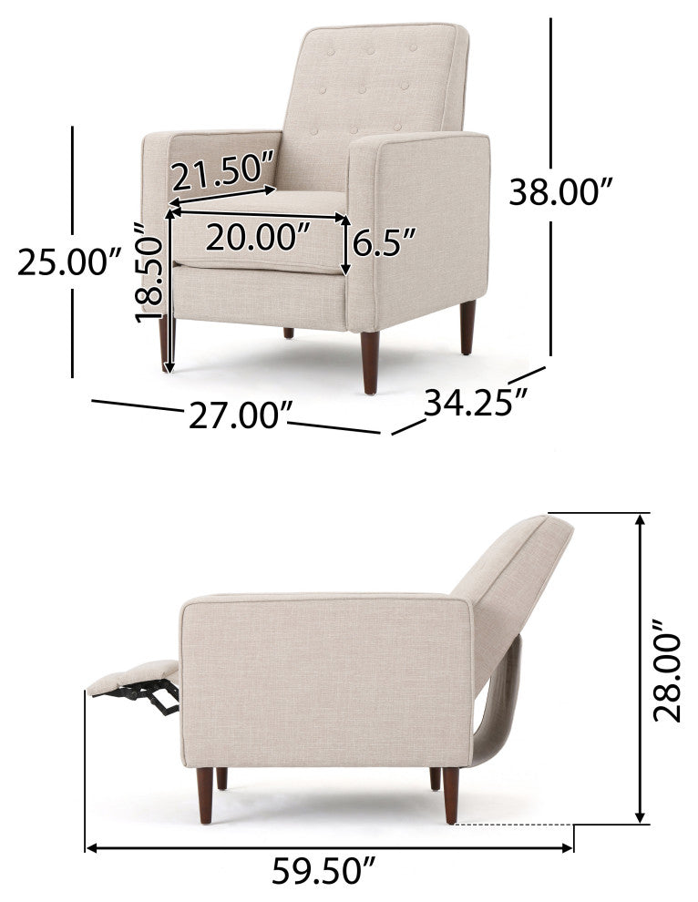 GDF Studio Macedonia Mid-Century Modern Button Tufted Recliner, Wheat Fabric