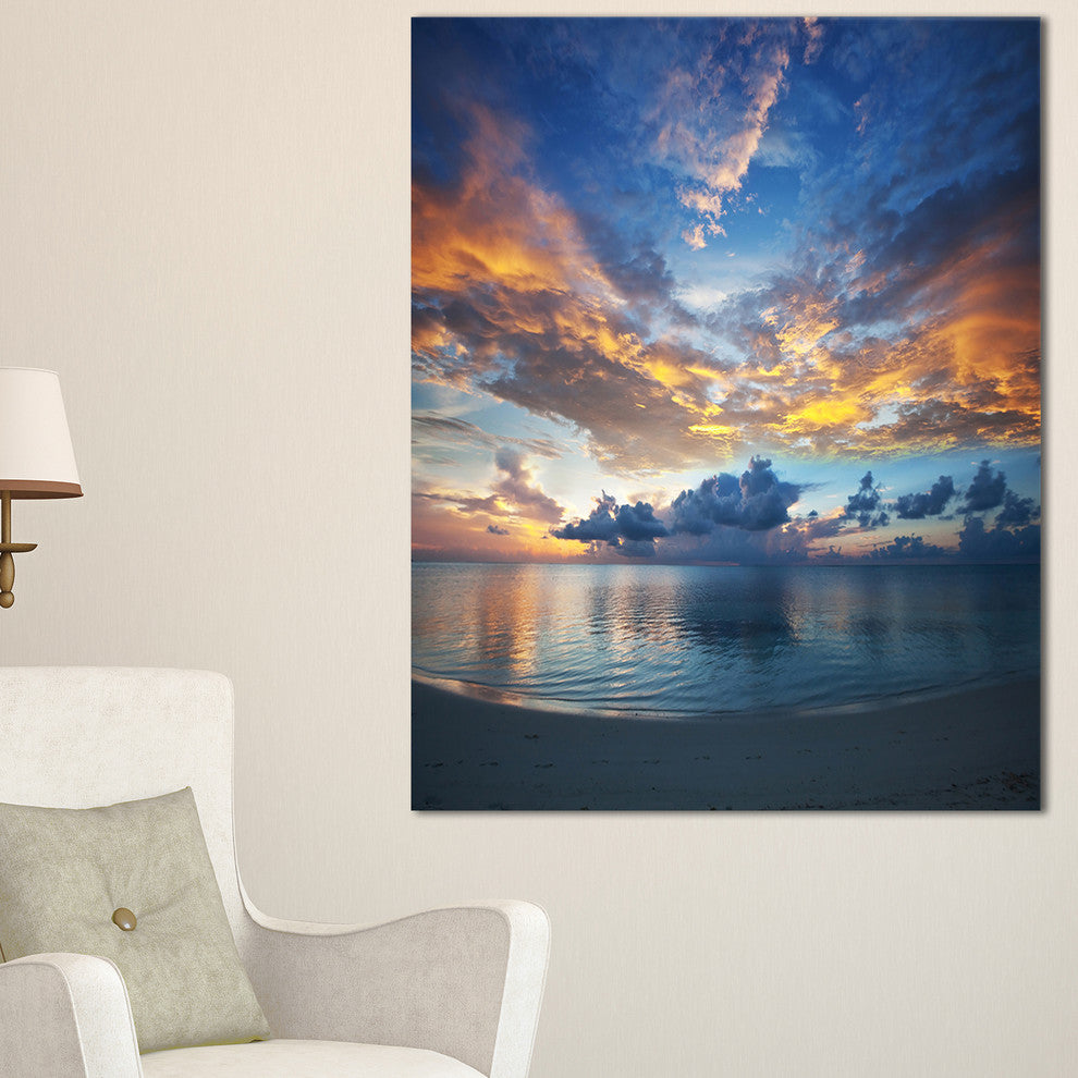 "Exotic Colorful Maldives Seashore" Seascape Art Canvas, 20"x40"