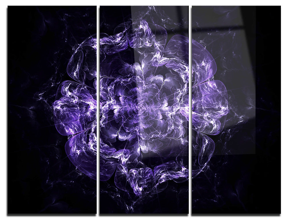 "Fractal Purple Flower Explosion" Metal Wall Art, 3 Panels, 36"x28"