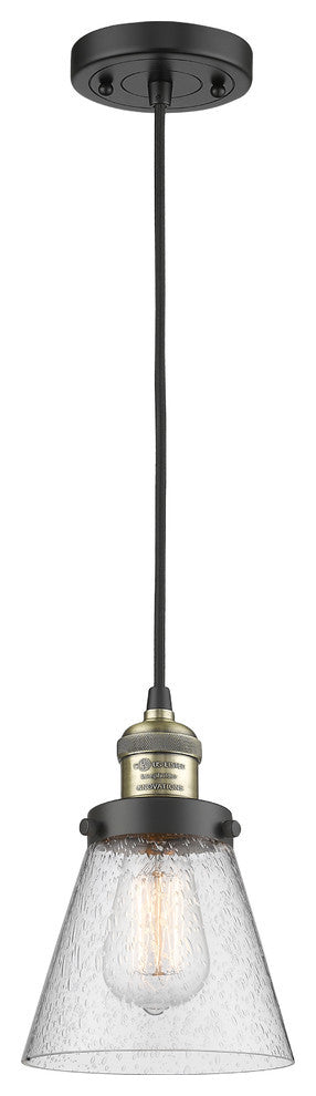 1-Light Small Cone 6" Pendant, Black Antique Brass, Glass: Seedy