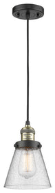 1-Light Small Cone 6" Pendant, Black Antique Brass, Glass: Seedy